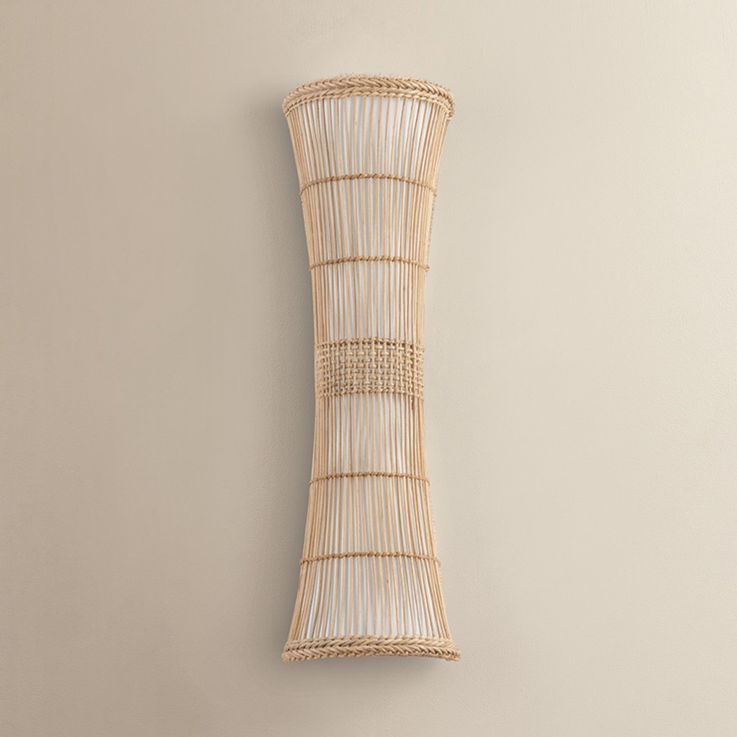 Troy Lighting Zander 2Lt Wall Sconce, Soft Wht/Rattan/Off Wht Linnen