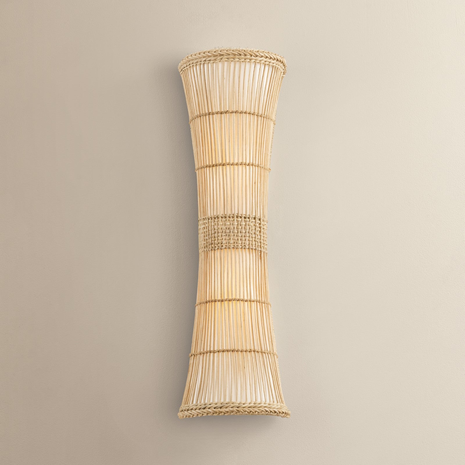 Troy Lighting Zander 2Lt Wall Sconce, Soft Wht/Rattan/Off Wht Linnen