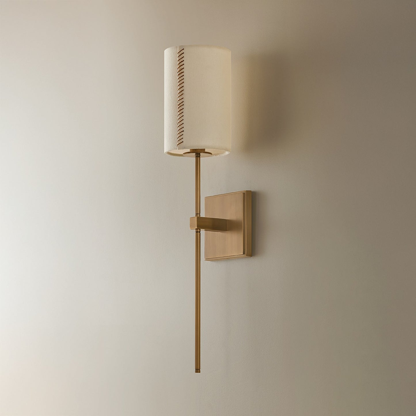 Troy Lighting Teddy 1Lt Wall Sconce, Patina Brass/Off White Linen