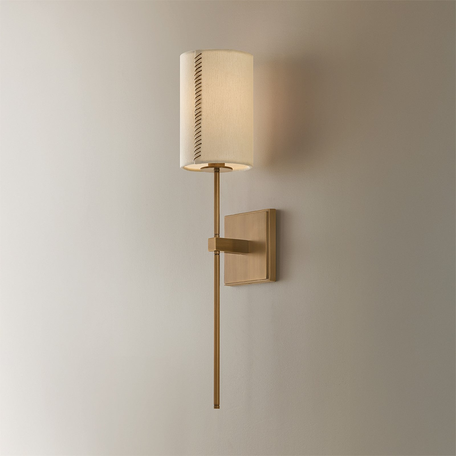 Troy Lighting Teddy 1Lt Wall Sconce, Patina Brass/Off White Linen