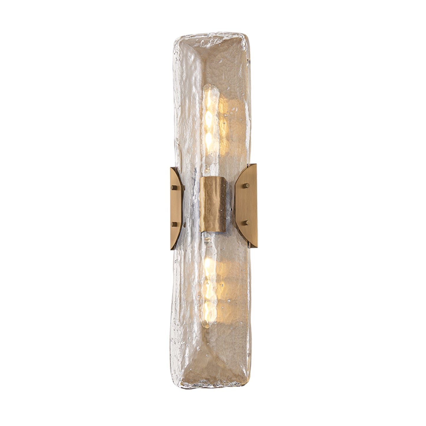 Troy Lighting Nordic 2 Light Wall Sconce, Patina Brass/Clear Seeded