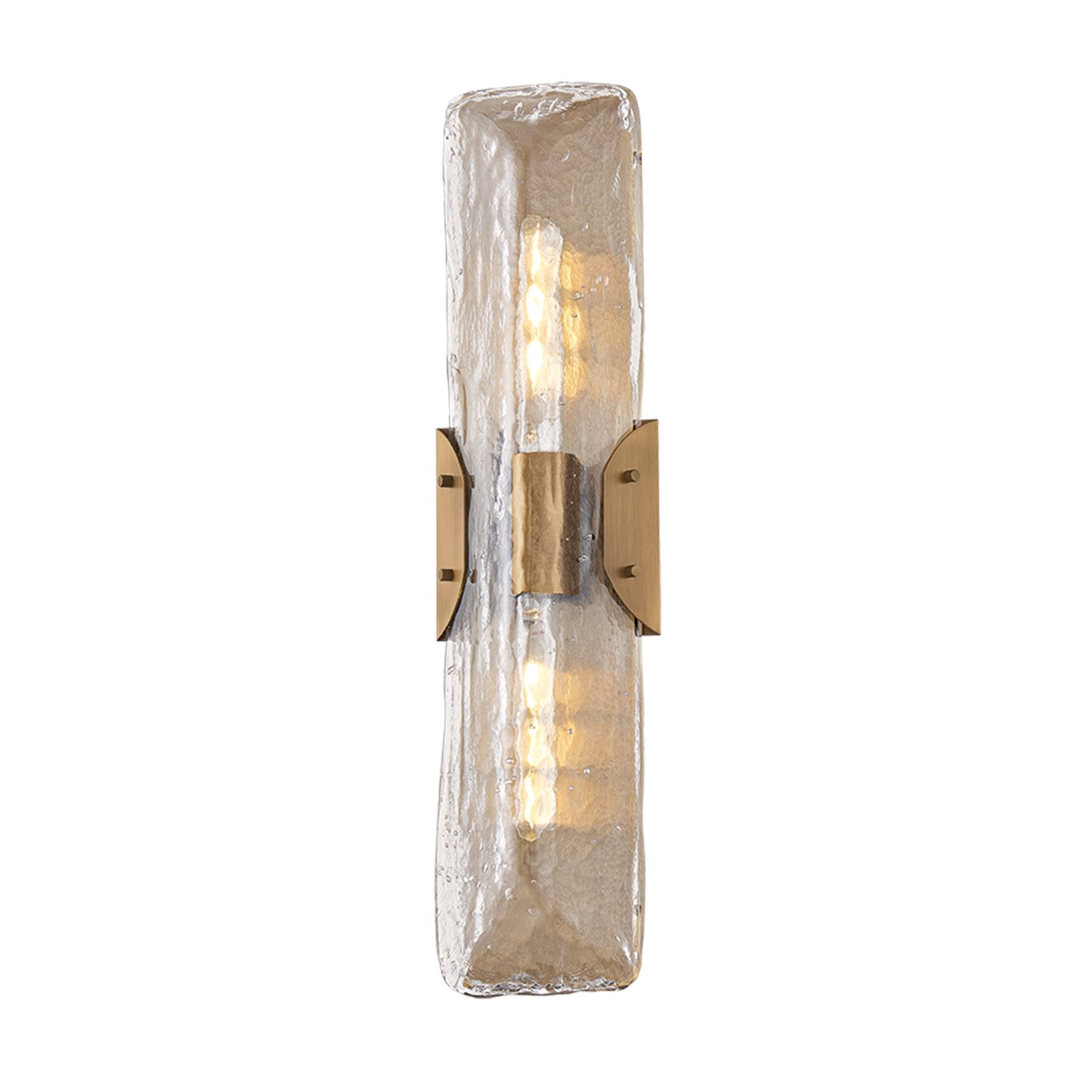Troy Lighting Nordic 2 Light Wall Sconce, Patina Brass/Clear Seeded