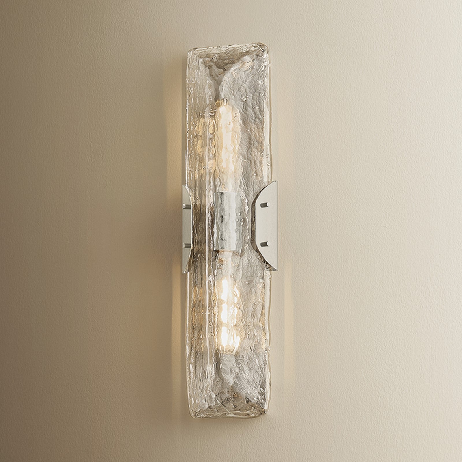 Troy Lighting Nordic 2Lt Wall Sconce, Polished Nickel/Clear Seeded