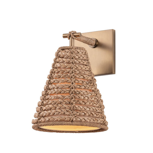 Troy Lighting Redwood 1 Light Wall Sconce, Patina Brass/Abaca - B6011-PBR