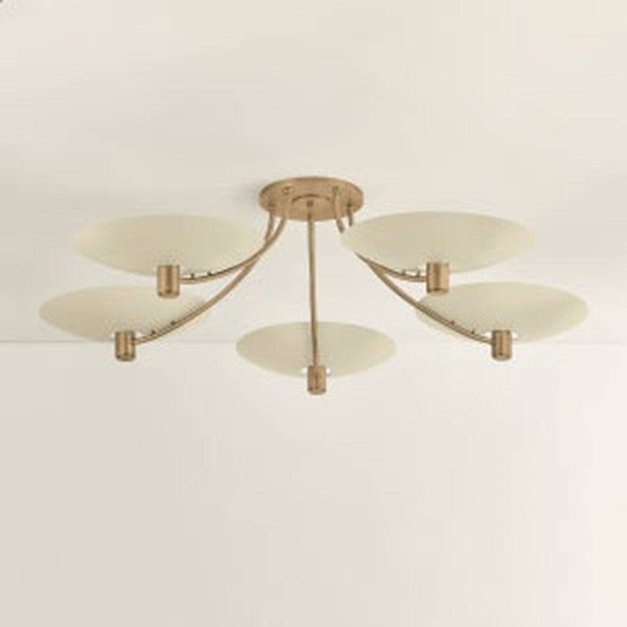 Troy Lighting Wolfe 5Lt Semi Flush, Patina Brass/Soft Sand