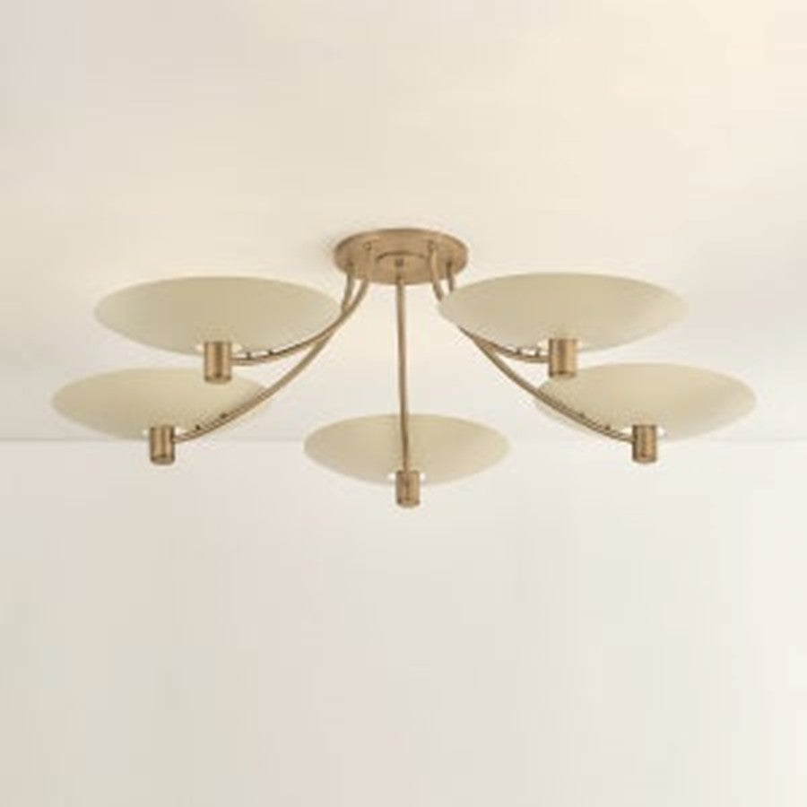 Troy Lighting Wolfe 5Lt Semi Flush, Patina Brass/Soft Sand