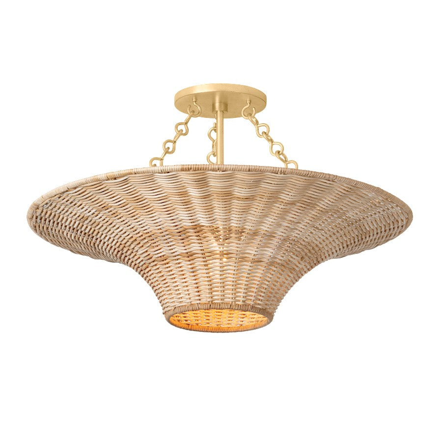 Troy Lighting Ketan 1 Light Semi Flush, Gold Leaf/Natural Wicker - C2425-VGL