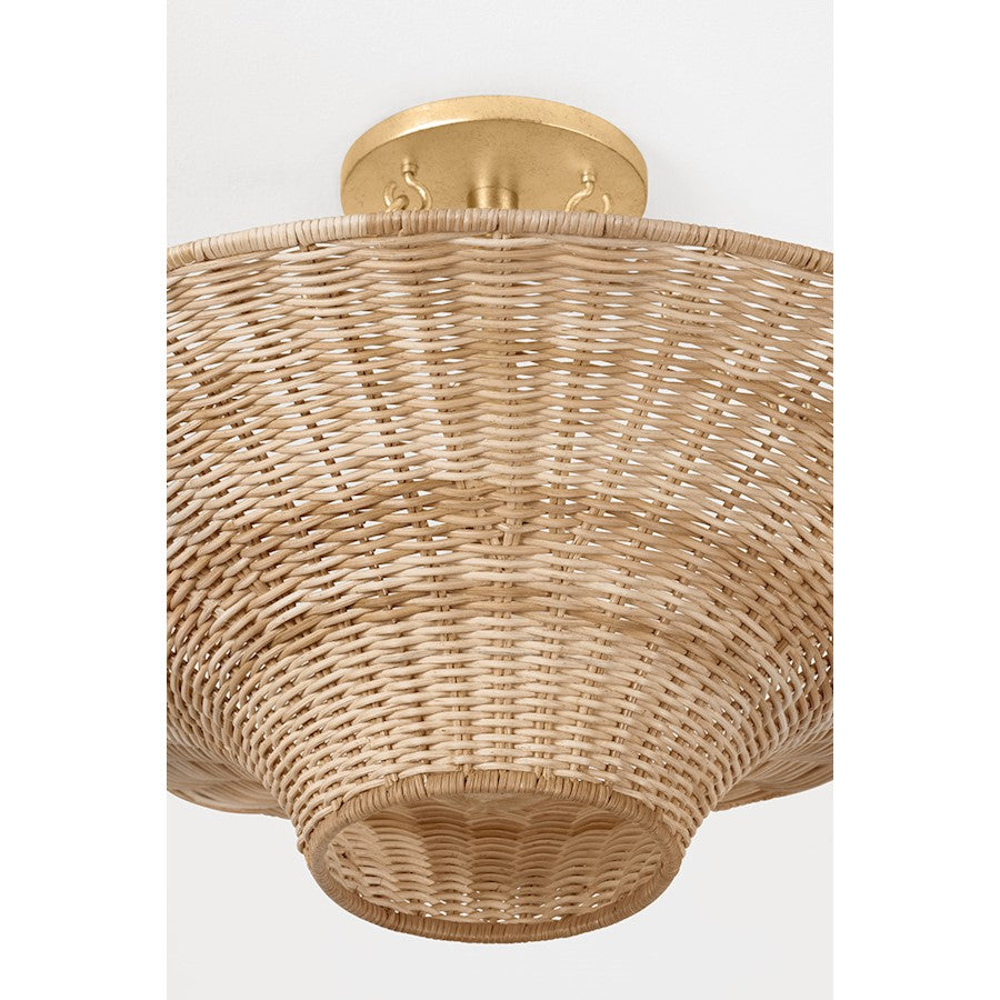 Troy Lighting Ketan 1 Light Semi Flush, Gold Leaf/Natural Wicker