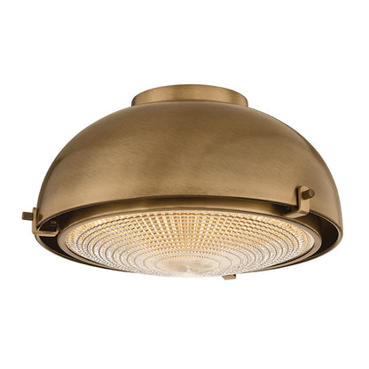 Troy Lighting Fritz 1 Light Flush Mount, Patina Brass/Holophane