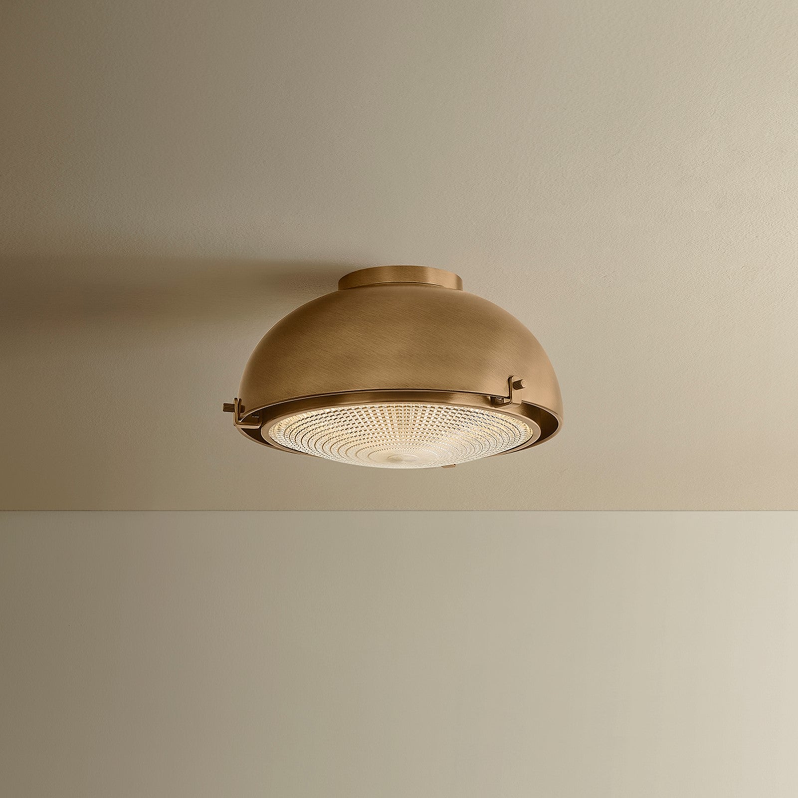 Troy Lighting Fritz 1 Light Flush Mount, Patina Brass/Holophane