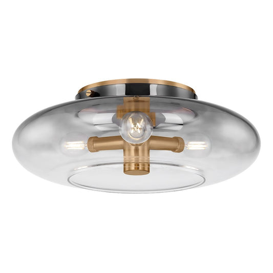 Troy Lighting Gunner 3 Light Flush Mount, Patina Brass/Ombre Smoke - C2915-PBR