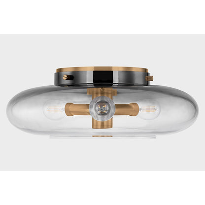 Troy Lighting Gunner 3 Light Flush Mount, Patina Brass/Ombre Smoke