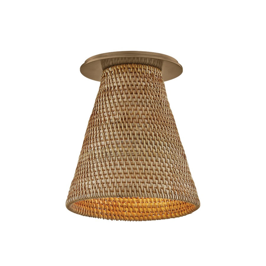 Troy Lighting Menifee 1Lt Flush Mount, Brass/Natural Wicker - C3106-PBR