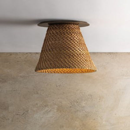 Troy Lighting Menifee 1Lt Flush Mount, Brass/Natural Wicker