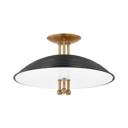 Troy Lighting Larkin 3 Light Semi Flush, Brass/Black/White Glass - C4416-PBR-SBK