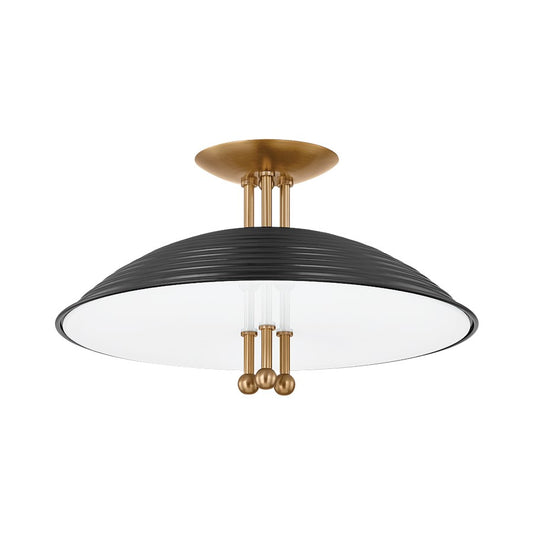 Troy Lighting Larkin 3 Light Semi Flush, Brass/Black/White Glass - C4416-PBR-SBK