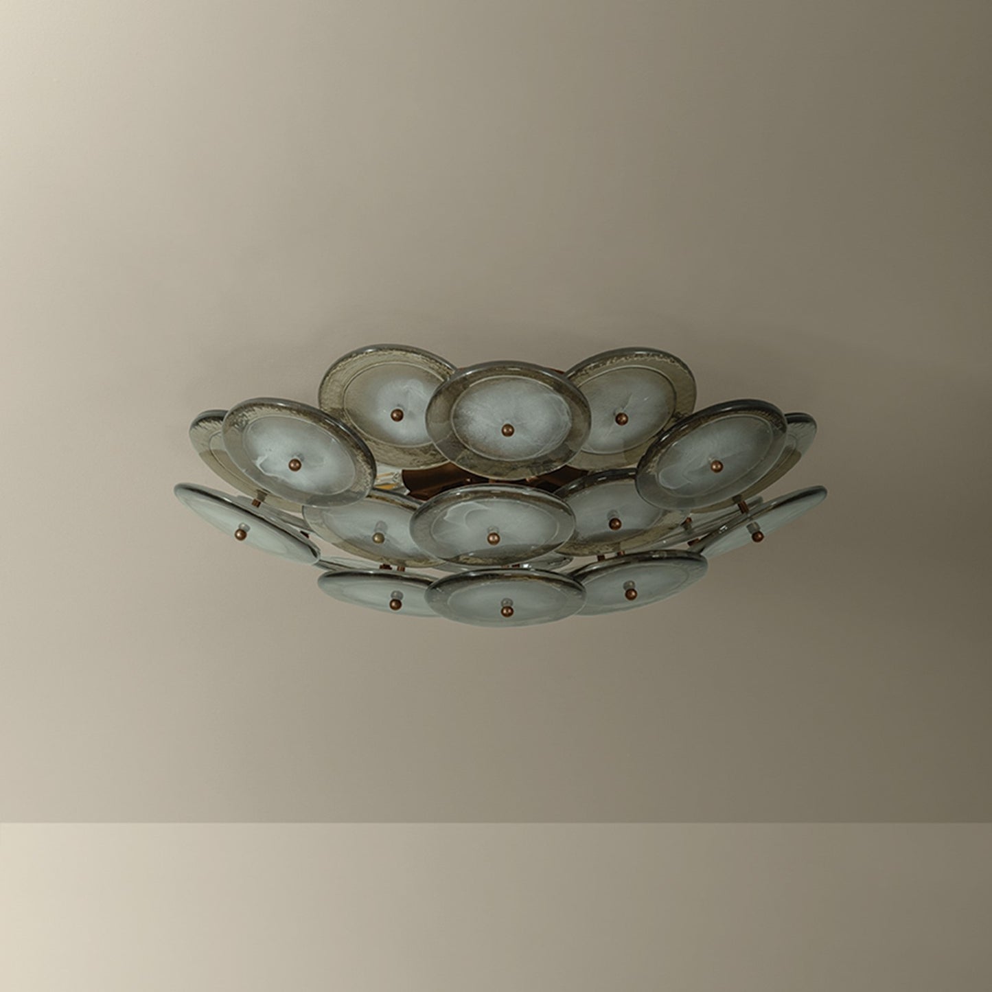 Troy Lighting Wassama 4Lt Flush Mount, Brass/Blonchino Piastre, Brz