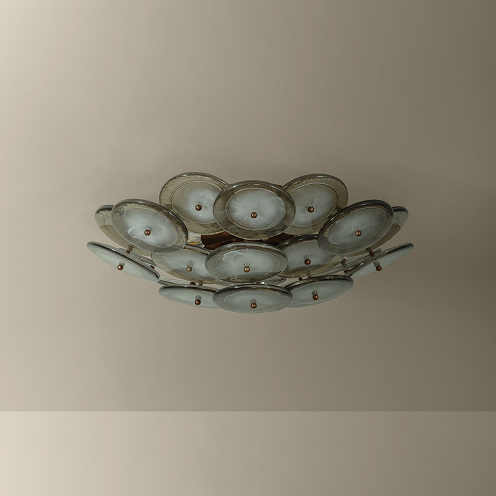 Troy Lighting Wassama 4Lt Flush Mount, Brass/Blonchino Piastre, Brz