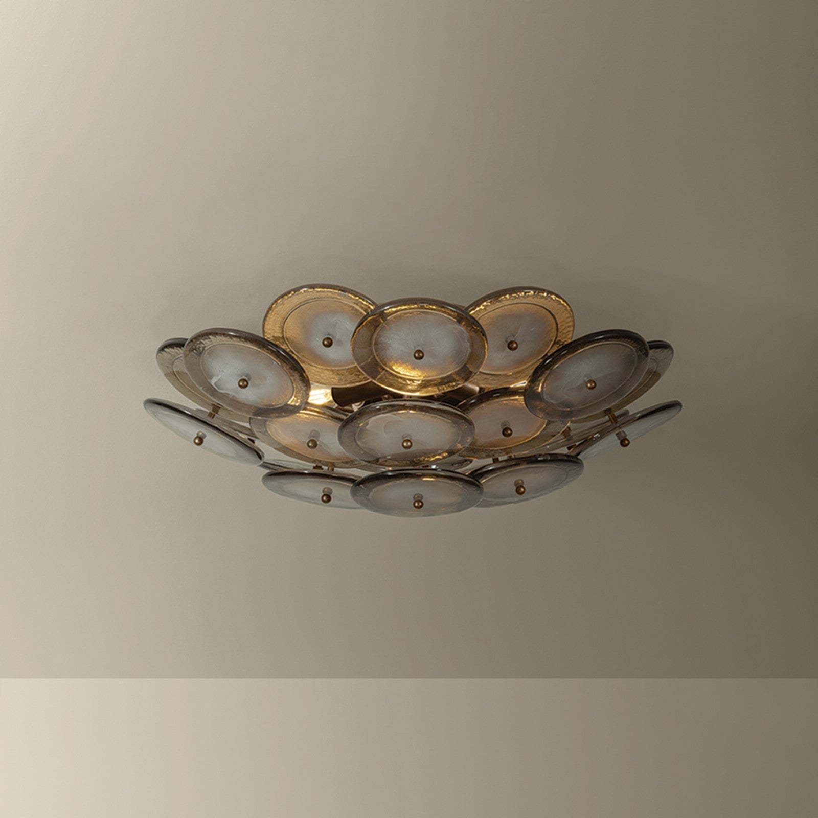 Troy Lighting Wassama 4Lt Flush Mount, Brass/Blonchino Piastre, Brz