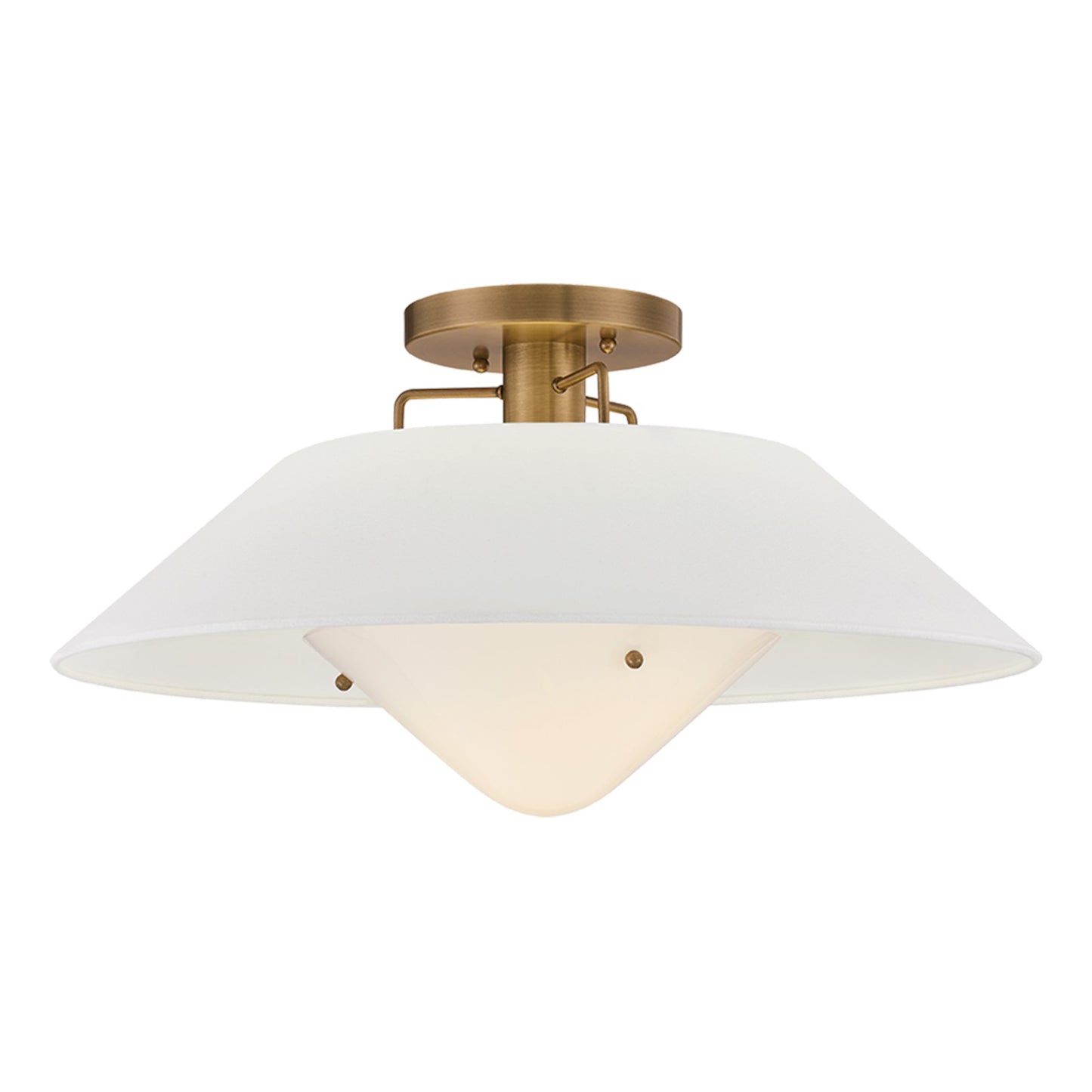 Troy Lighting Otto 1 Light Semi Flush, Patina Brass/White Linen 1