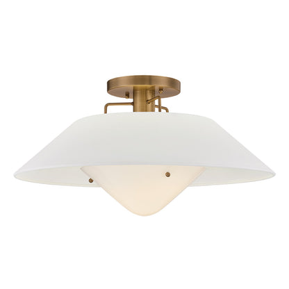 Troy Lighting Otto 1 Light Semi Flush, Patina Brass/White Linen 1