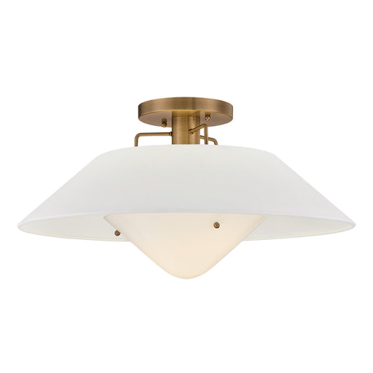 Troy Lighting Otto 1 Light Semi Flush, Patina Brass/White Linen 1
