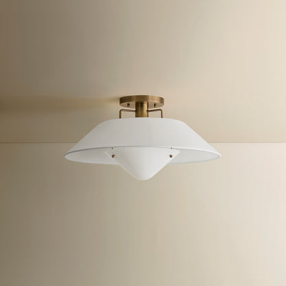 Troy Lighting Otto 1 Light Semi Flush, Patina Brass/White Linen 1
