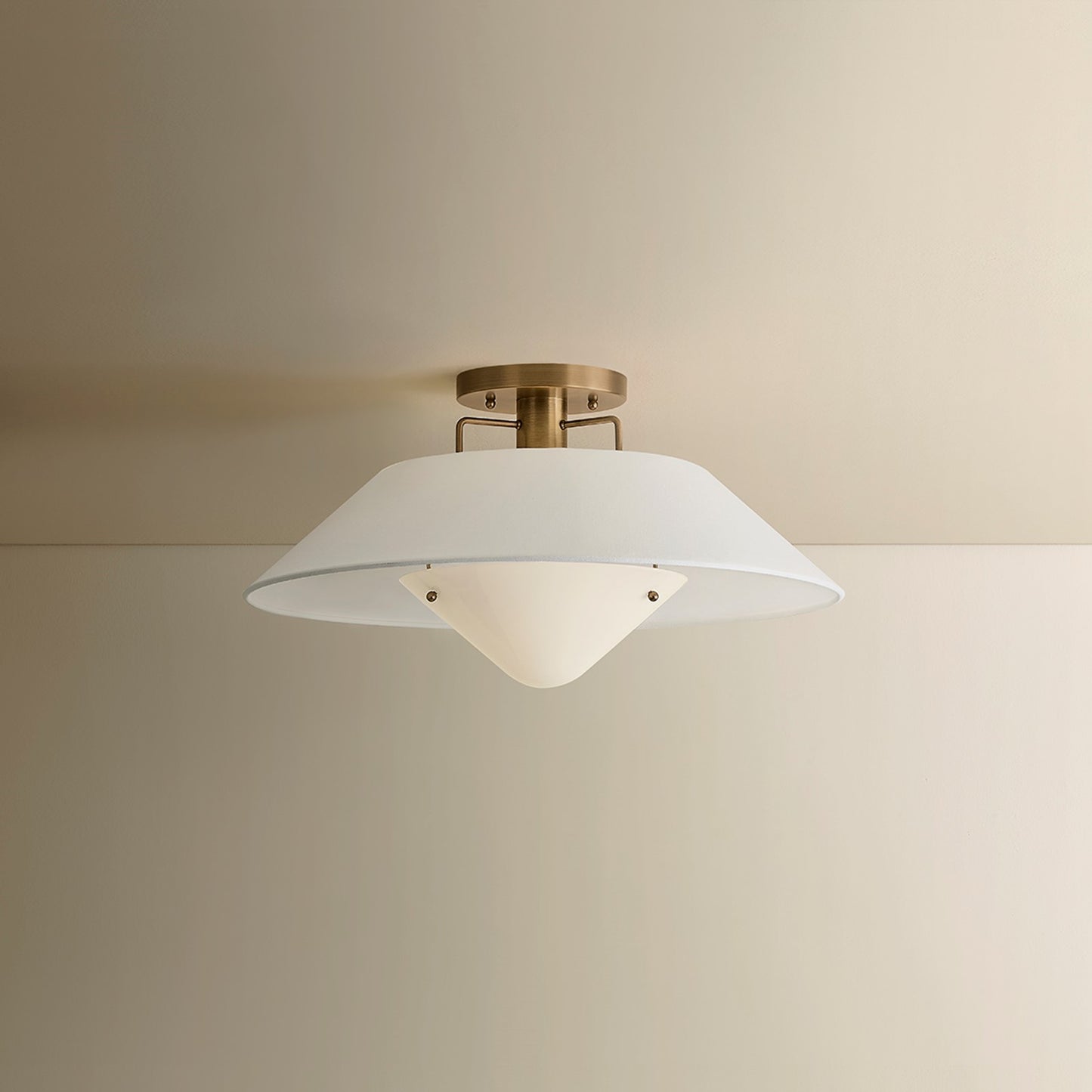 Troy Lighting Otto 1 Light Semi Flush, Patina Brass/White Linen 1