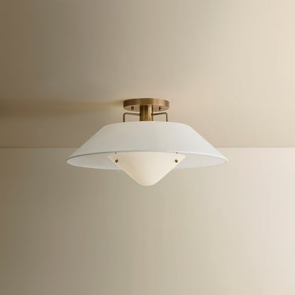 Troy Lighting Otto 1 Light Semi Flush, Patina Brass/White Linen 1