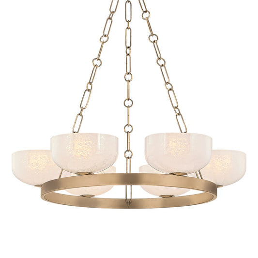 Troy Lighting Caelum 6Lt Chandelier, Patina Brass/Seeded Cloud - F1332-PBR