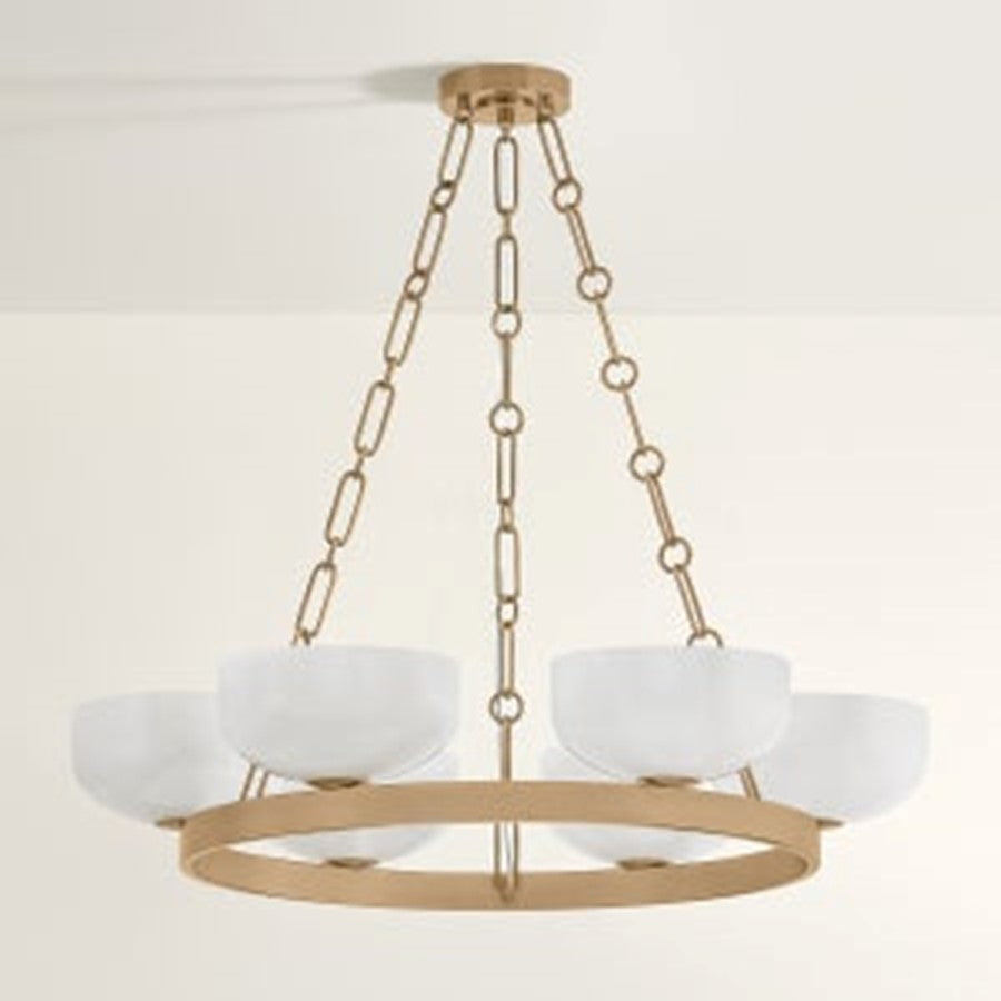 Troy Lighting Caelum 6Lt Chandelier, Patina Brass/Seeded Cloud