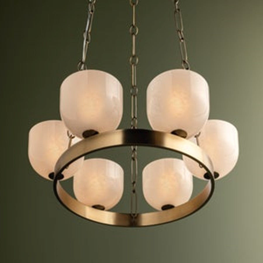Troy Lighting Caelum 6Lt Chandelier, Patina Brass/Seeded Cloud