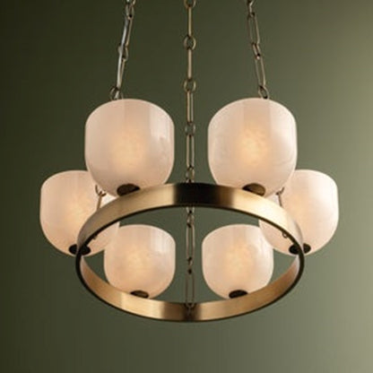 Troy Lighting Caelum 6Lt Chandelier, Patina Brass/Seeded Cloud