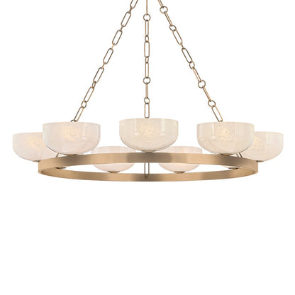 Troy Lighting Caelum 9Lt Chandelier, Patina Brass/Seeded Cloud - F1345-PBR