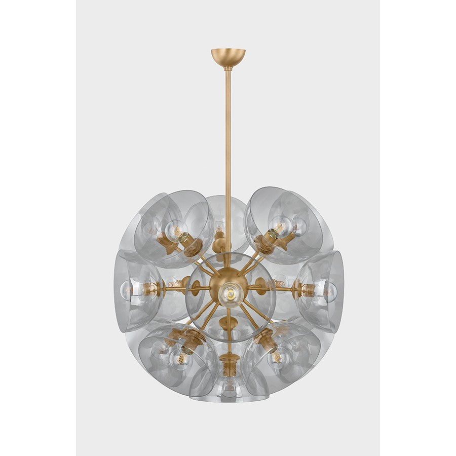 16 Light Chandelier, Patina Brass