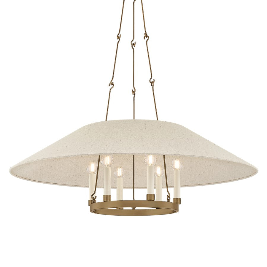 Troy Lighting Archive 6Lt Chandelier, Patina Brass/Natural Linen - F1638-PBR