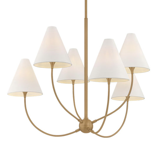 Troy Lighting Evermore 6Lt Chandelier, Patina Brass/Off White Linen - F1941-PBR