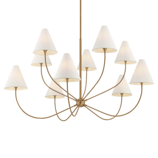 Troy Lighting Evermore 10Lt Chandelier, Patina Brass/Off White Linen - F1960-PBR