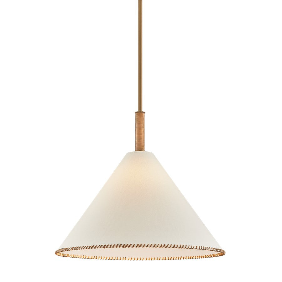 Troy Lighting Stoney 1 Light Pendant, Patina Brass/White Linen 1 - F2524-PBR
