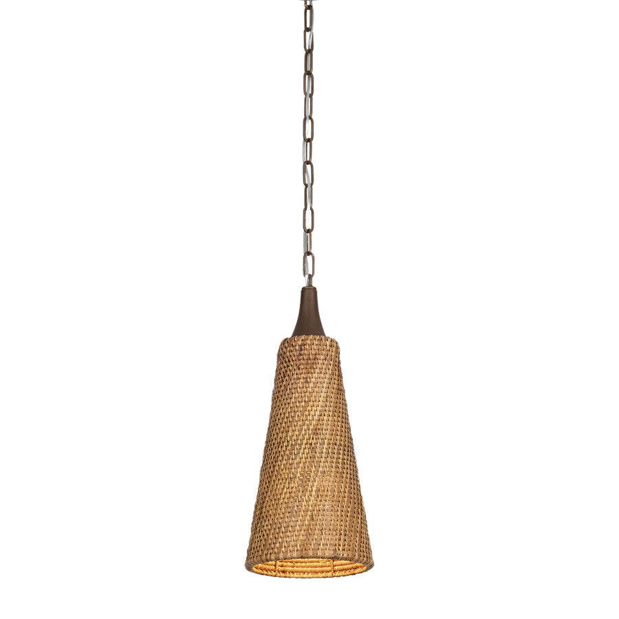 Troy Lighting Kenzo 1Lt 9" Pendant, Bronze Leaf/Natural Wicker - F2709-BRL