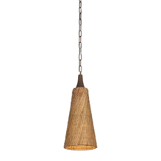 Troy Lighting Kenzo 1Lt 9" Pendant, Bronze Leaf/Natural Wicker - F2709-BRL