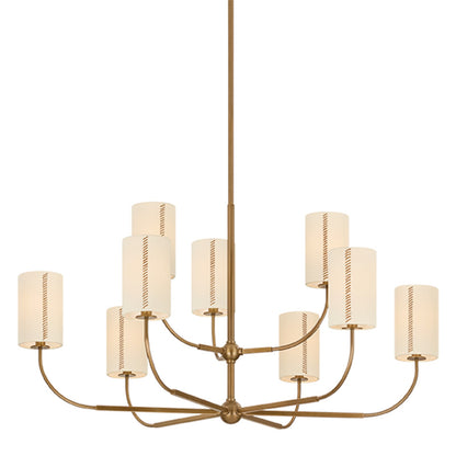 Troy Lighting Teddy 9Lt Chandelier, Brs/Off-wht Linen/Cotton Stitch