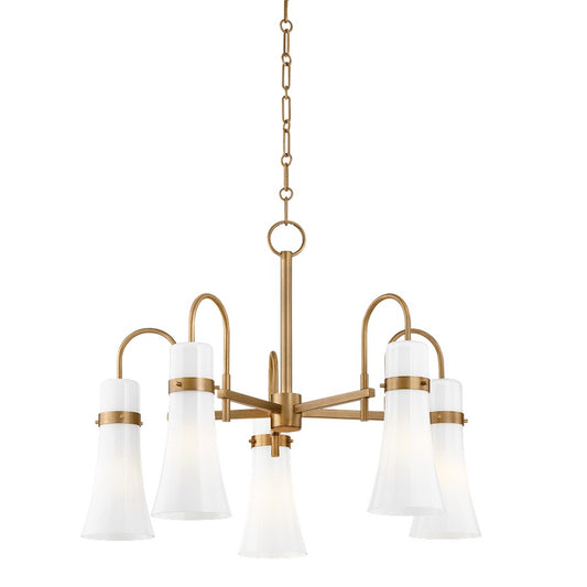 Troy Lighting Maple 5 Light Chandelier, Patina Brass/Seeded Opal - F3427-PBR