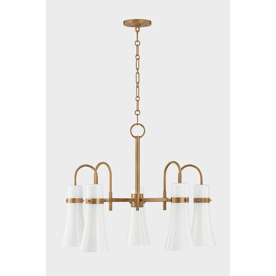 5 Light Chandelier, Patina Brass