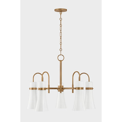 5 Light Chandelier, Patina Brass