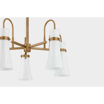 5 Light Chandelier, Patina Brass