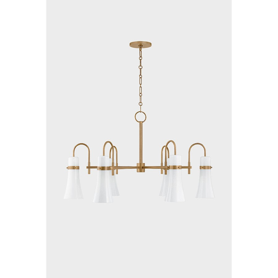 6 Light Chandelier, Patina Brass