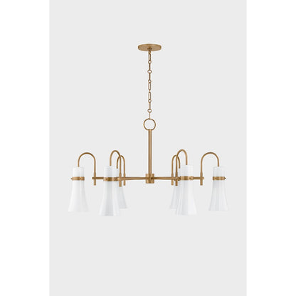 6 Light Chandelier, Patina Brass