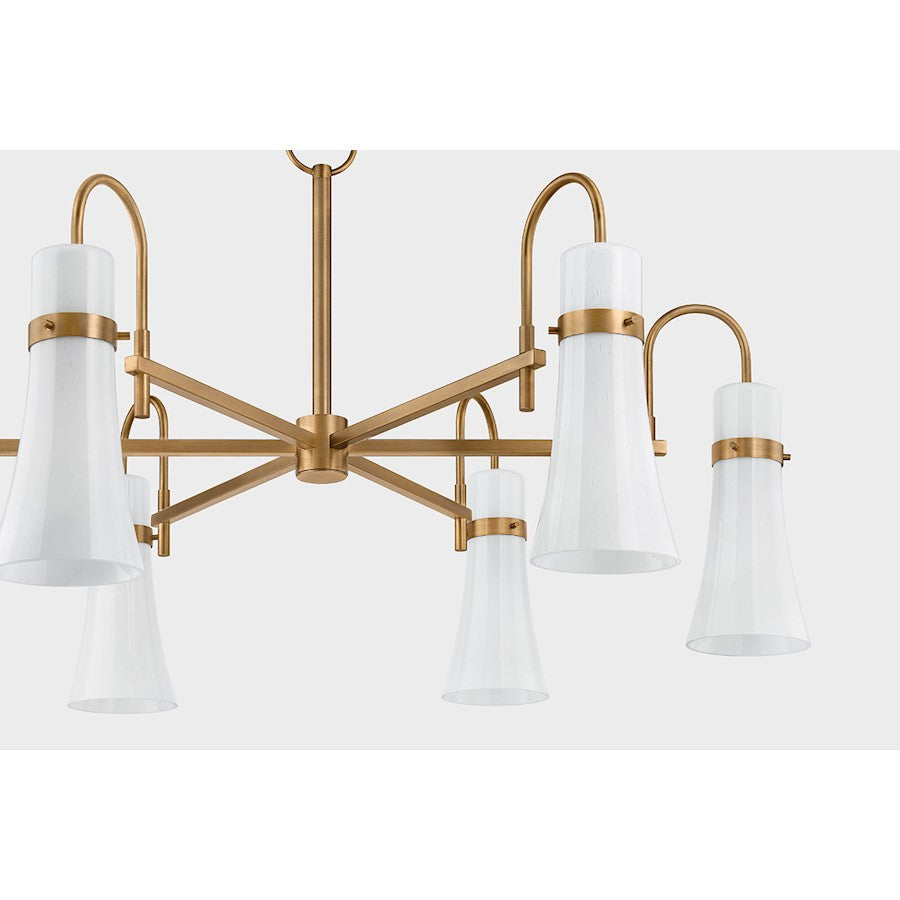 6 Light Chandelier, Patina Brass