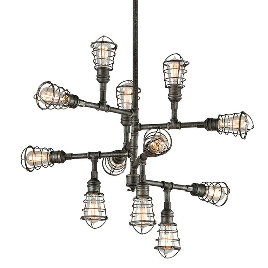 Troy Lighting Conduit 12 Light 34" Chandelier, Aged Pewter - F3817-APW